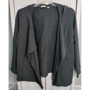 J. Jill Pure Jill Cardigan Size Medium Gray Open Front Hoodie Pima Cotton Knit